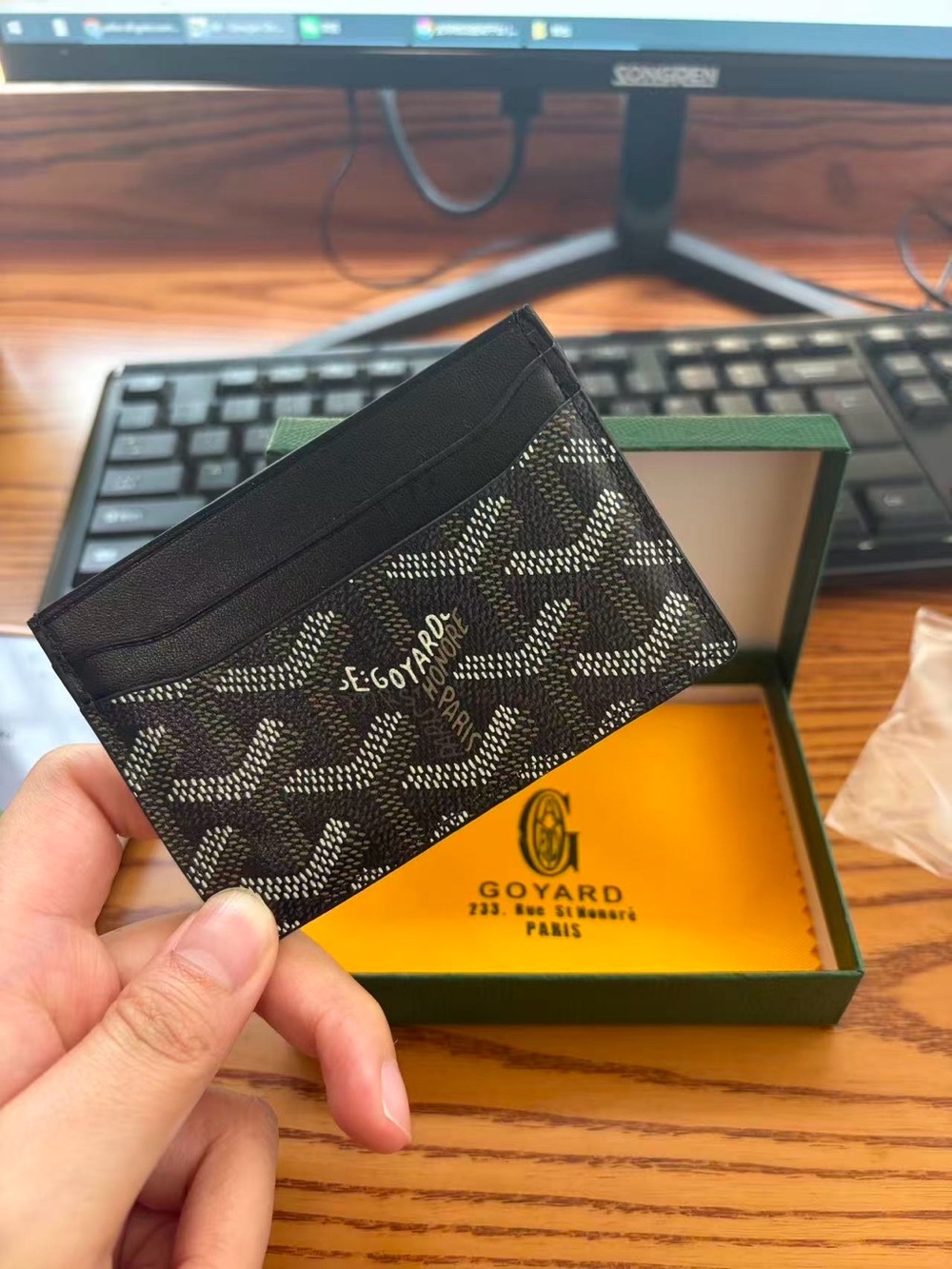 Goyard Black & Gray Chevron Card Holder